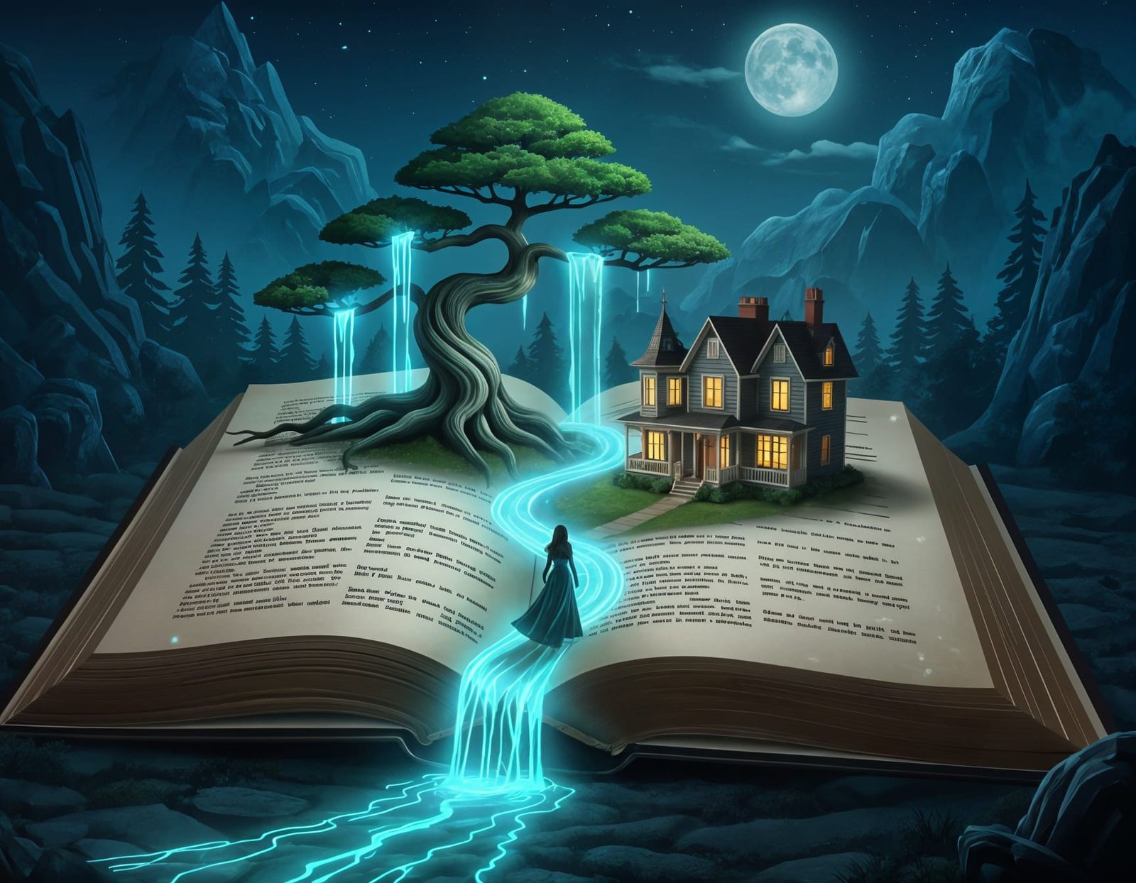 Enchanted Book with Victorian Houses in Impressionistic Styl...