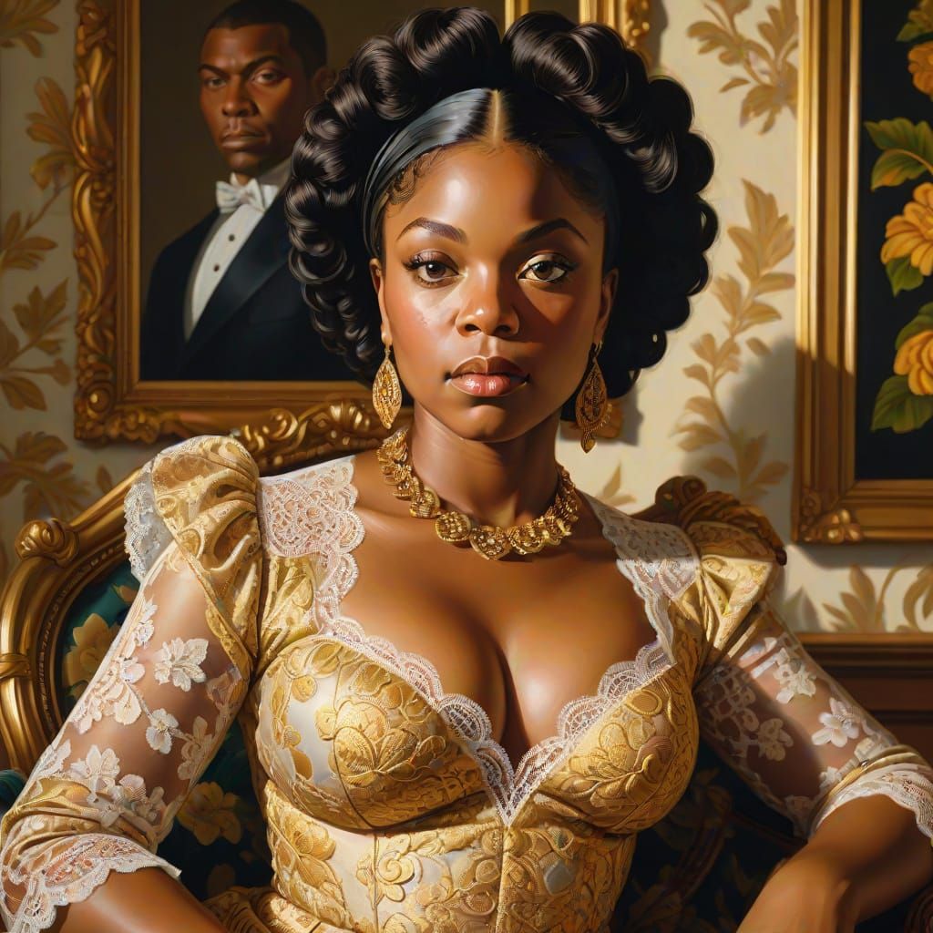 Woman in Lace Awaits Lover in Golden Hour Oil Painting