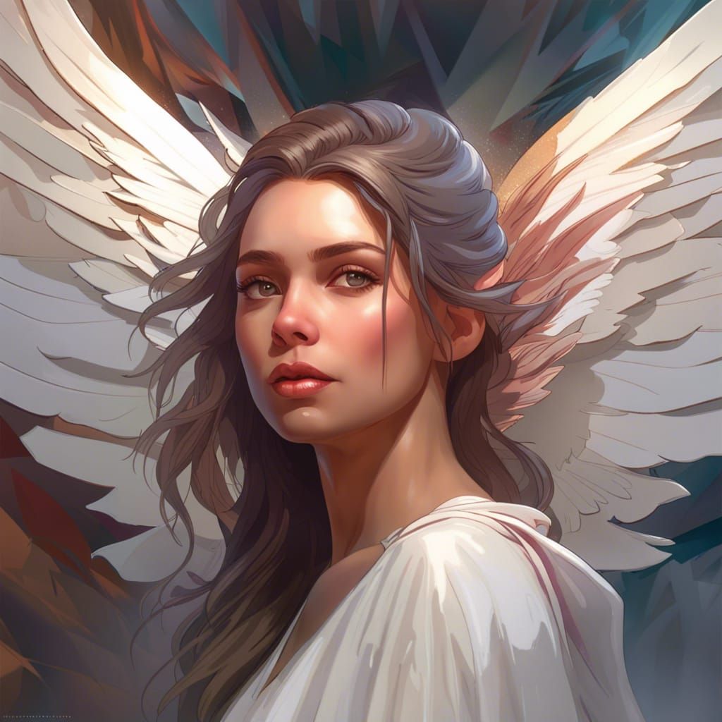 Woman with White Wings: Hyperdetailed Concept Art