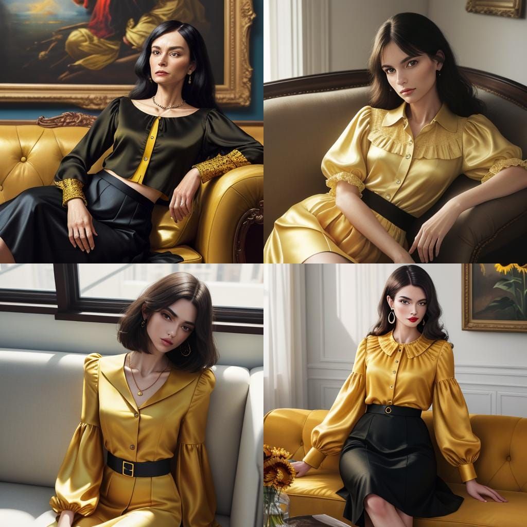 Brunette in Yellow Blouse and Black Skirt