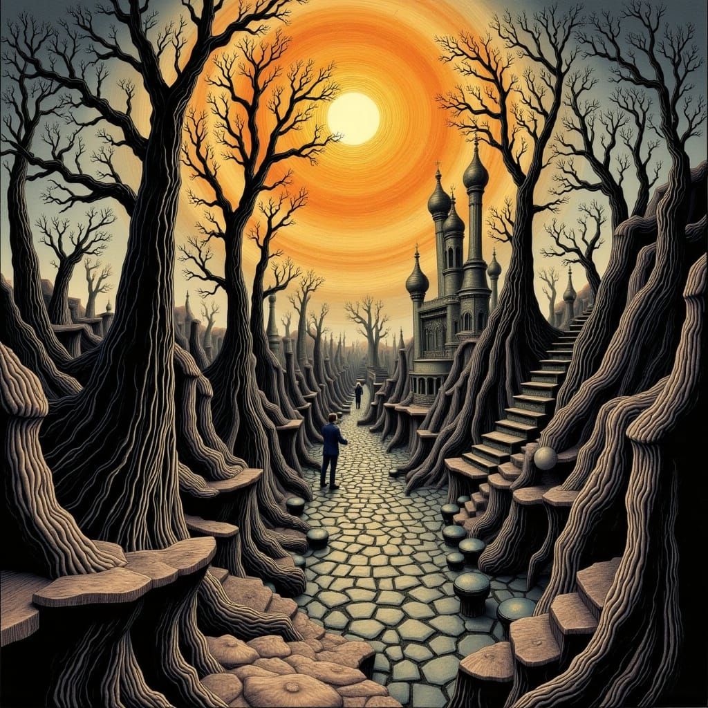 Escher-Inspired Optical Illusion with Poetic Text