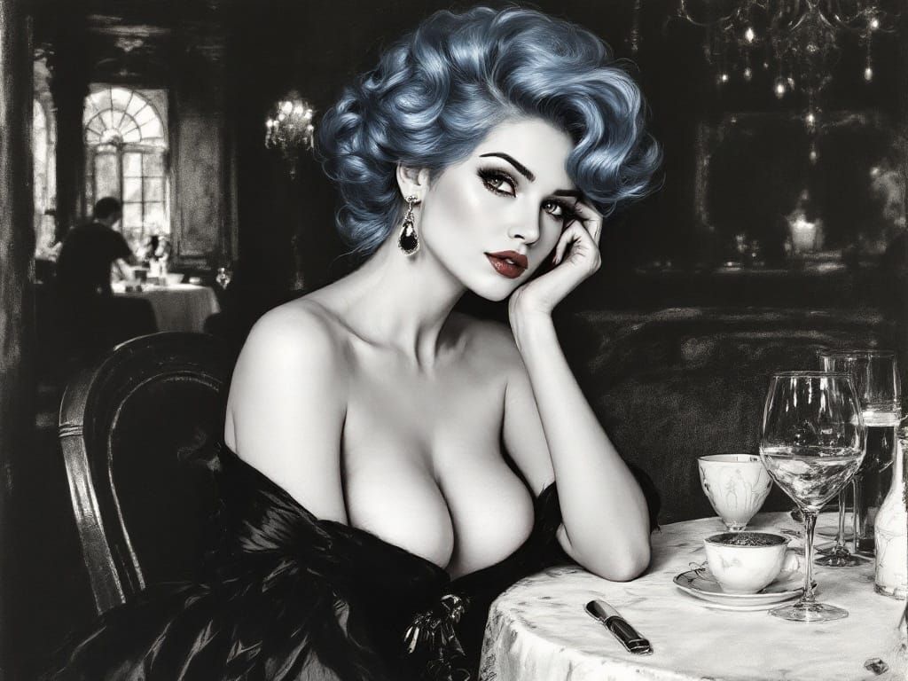 Charcoal Sketch of a Lavish Lady