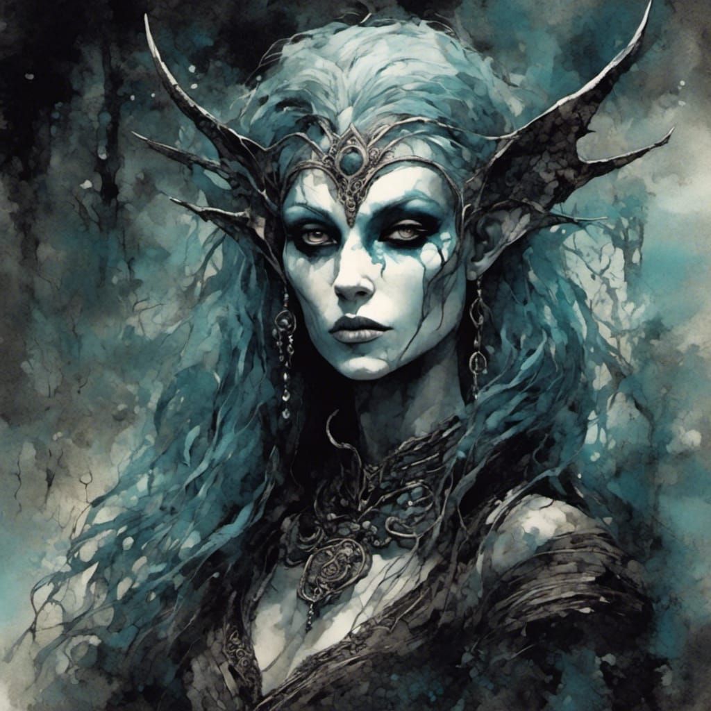Dark Elf Woman in Dark Fantasy Style