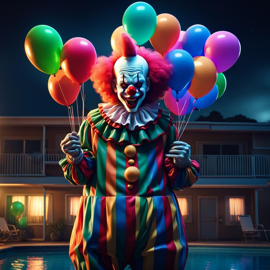 Horror Clown with Balloons in Ghibli Style