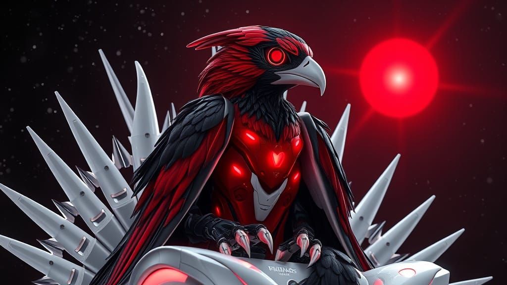 Serene Robotic Falcon on Hovering Throne