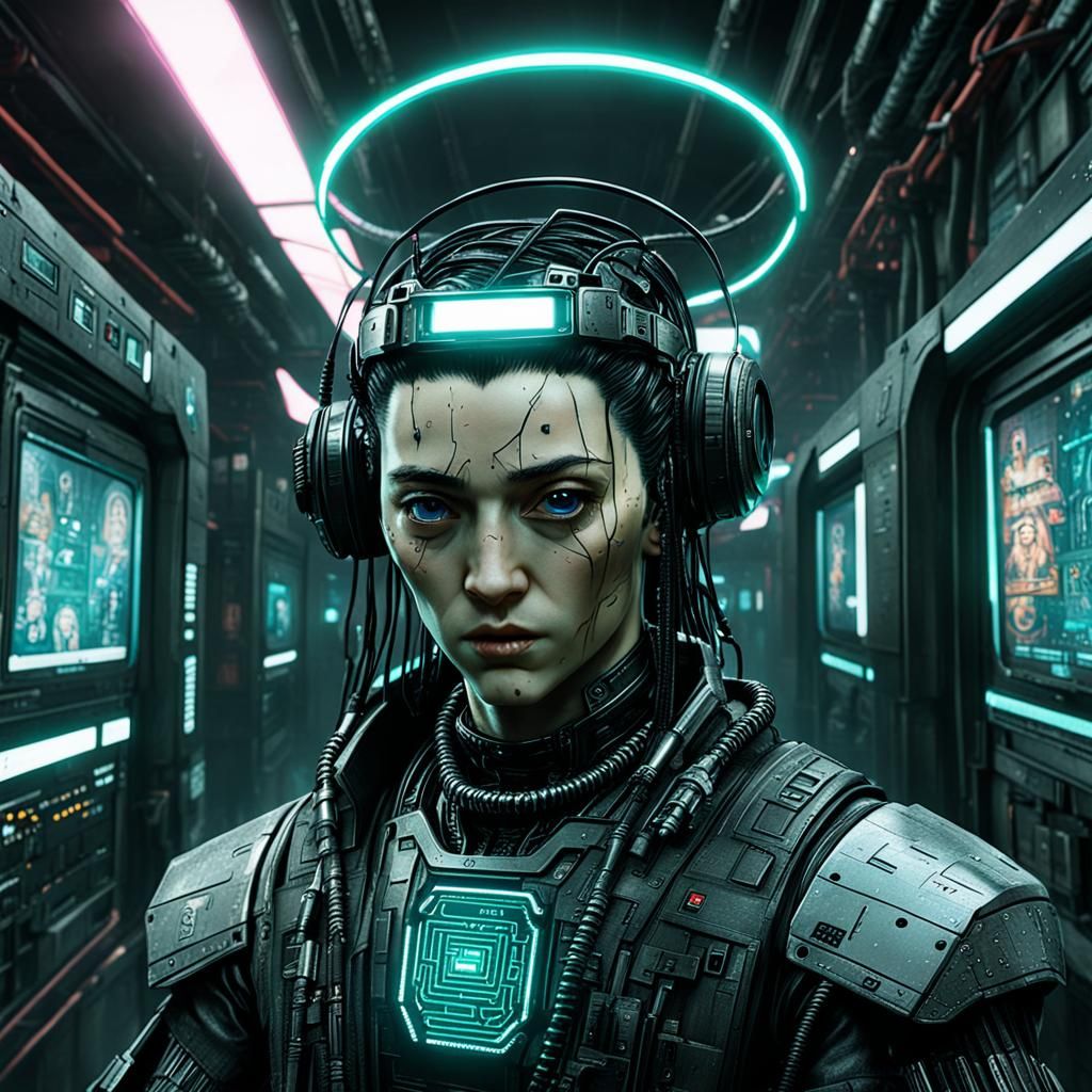 Cyberpunk Baby Jesus in a Matrix-Inspired Tech World