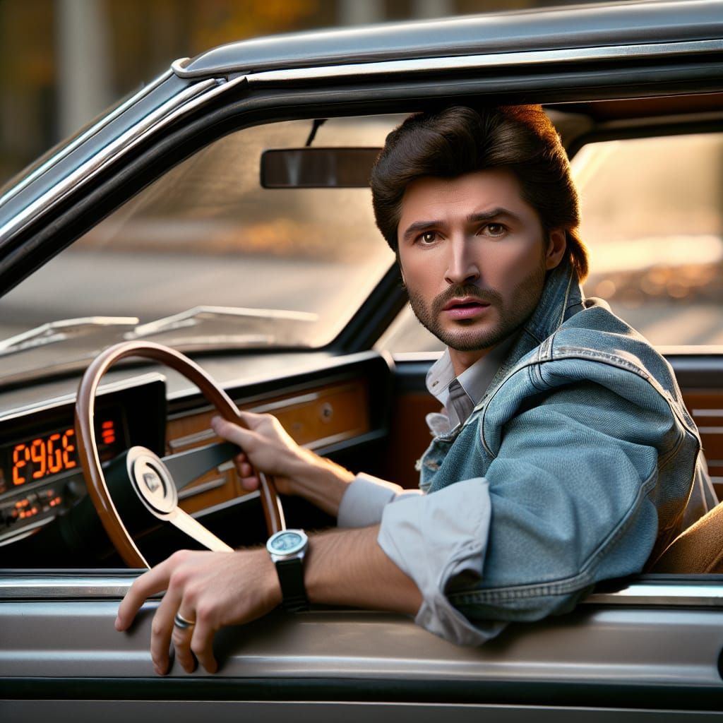 80s Actor Drives Lada in Time Travel Scene