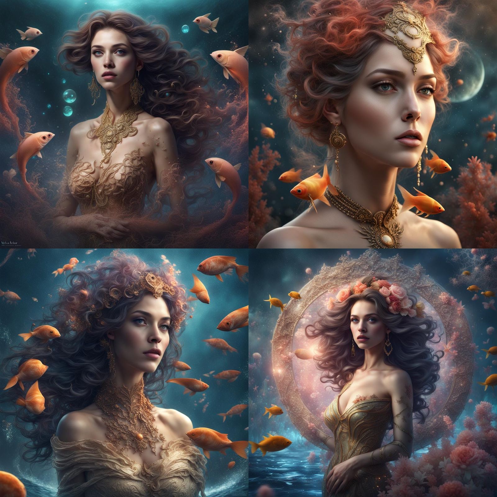 Romantic Pisces Woman in Detailed Matte Painting