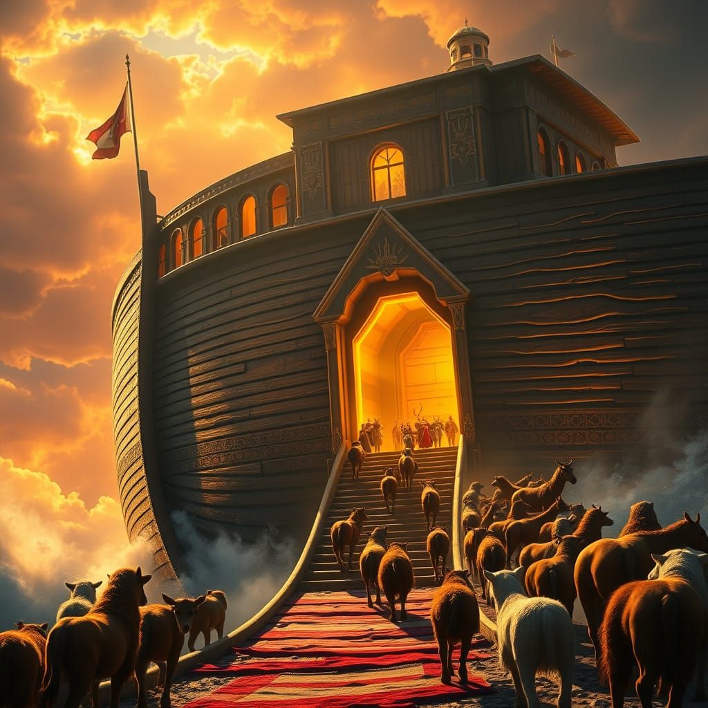 God brings the anamals to Noah's Arc