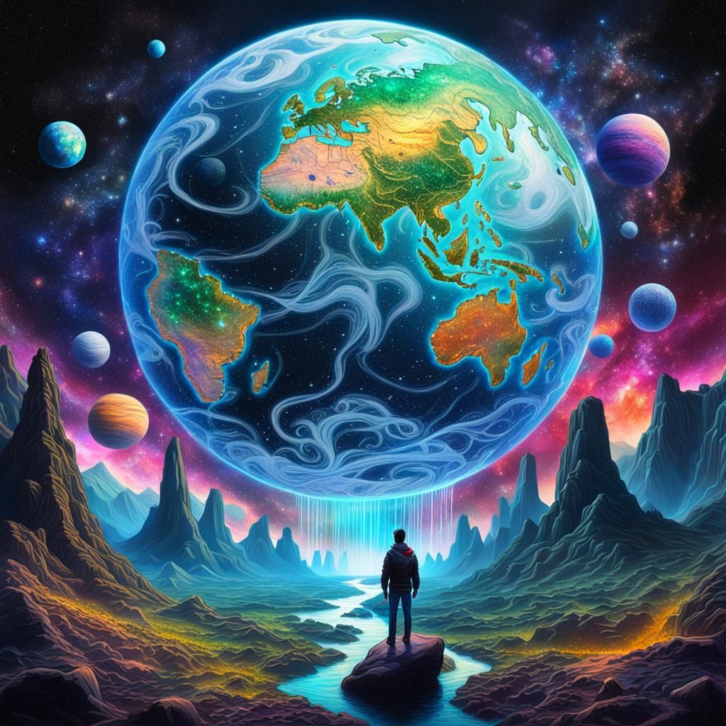 Cosmic Search for Earth in Mixed Media Style