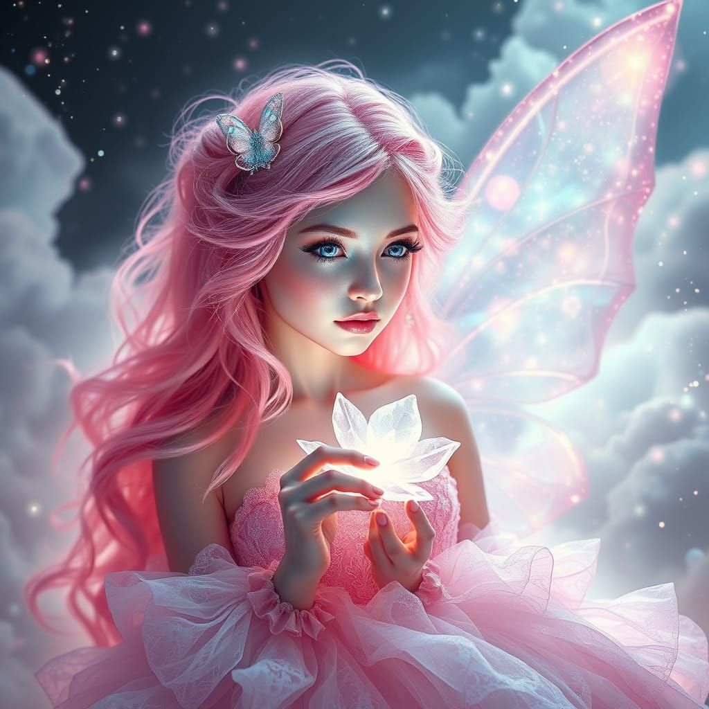 Ethereal Fairy Princess Amidst Celestial Clouds