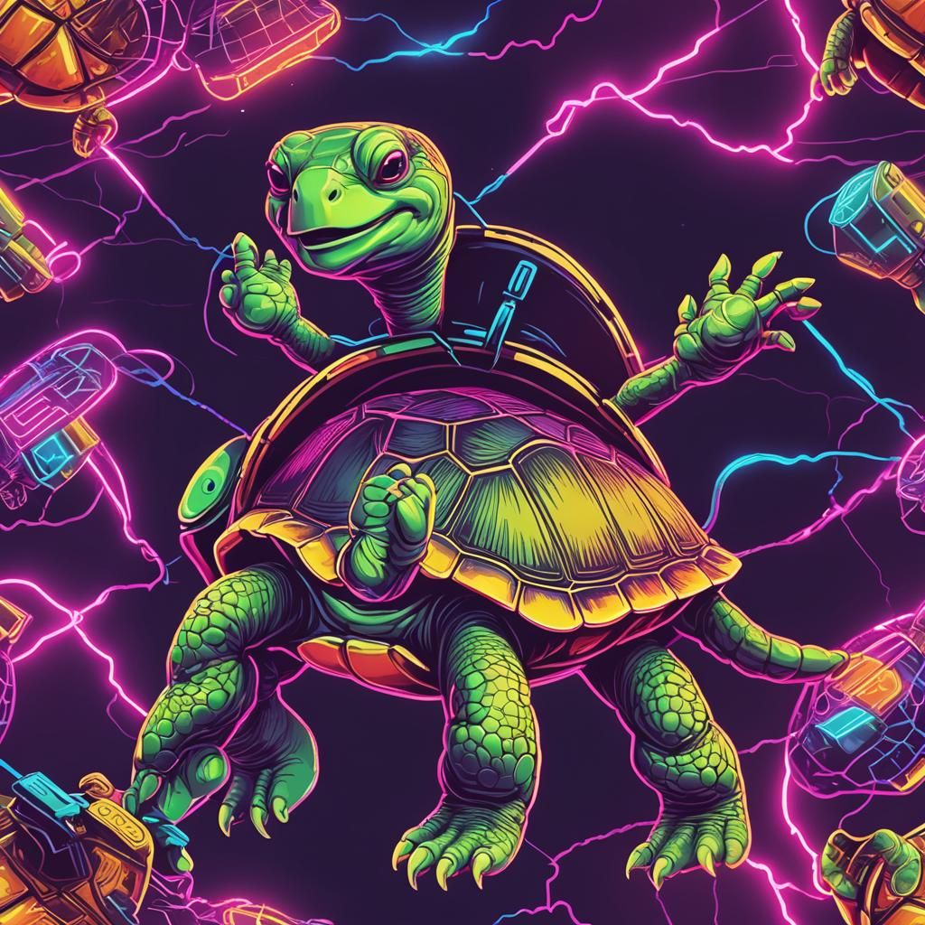Franklin the Turtle in Synthwave Neon Retro Style