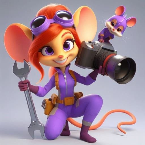 Violet Vixen in Violet Suit, Cyberpunk-Inspired Cartoon Char...