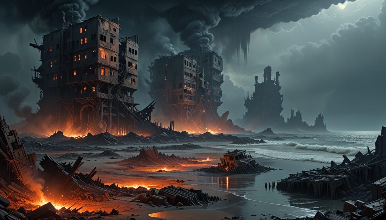 Apocalyptic Ruins on a Toxic Shoreline
