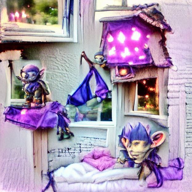 Purple Goblin Dancing in Dream Bedroom