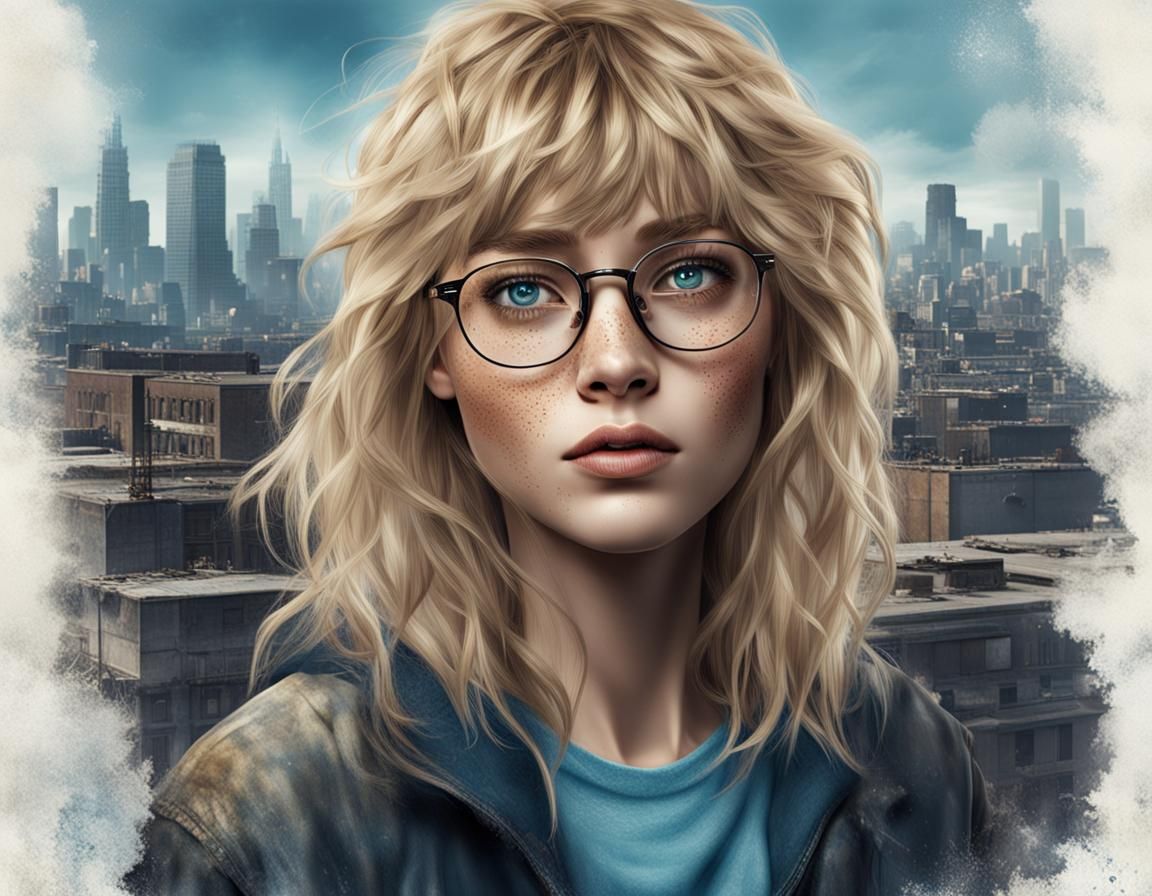 Realistic Portrait of a Freckled Blonde in City Loft