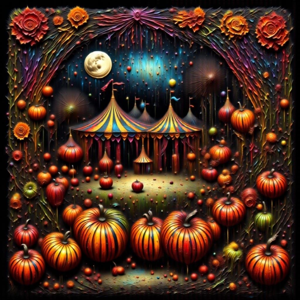 Halloween Circus Stained Glass Pumpkin Patch