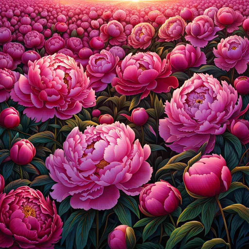 Anime Field of Peonies in Deep Color