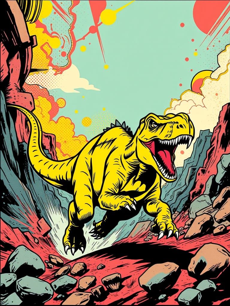 Epic Pop Art Comic Panel with Clashing Colors and Textures