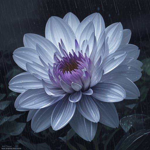 Dahlia in Heavy Rain, Digital Painting with Wet Colors
