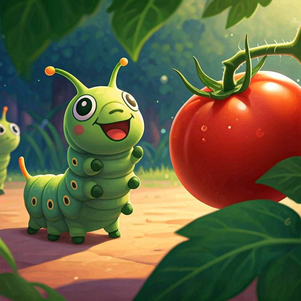 Excited Tomato Hornworm in Animal Crossing Garden
