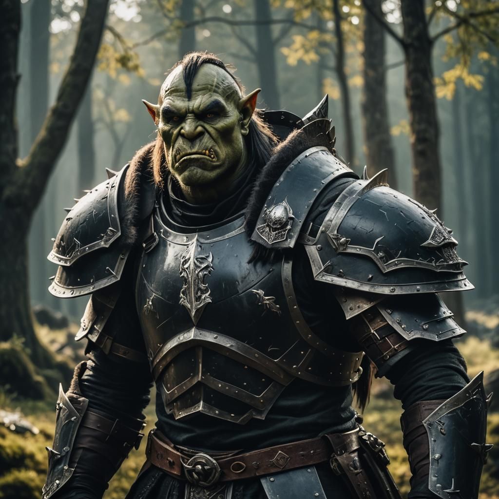 Orc Paladin in Black Armor: Cinematic Fantasy Portrait