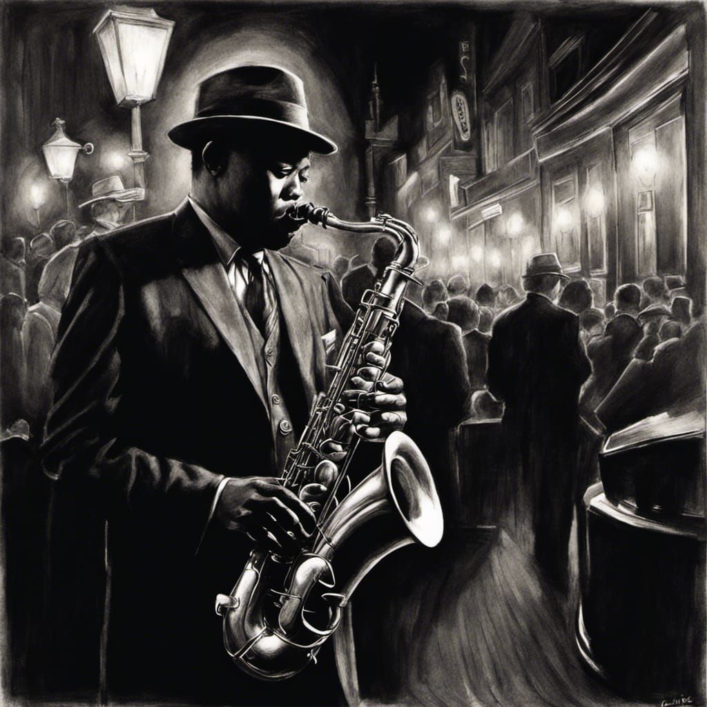 Solo Saxophone Player in Smoky Jazz Club