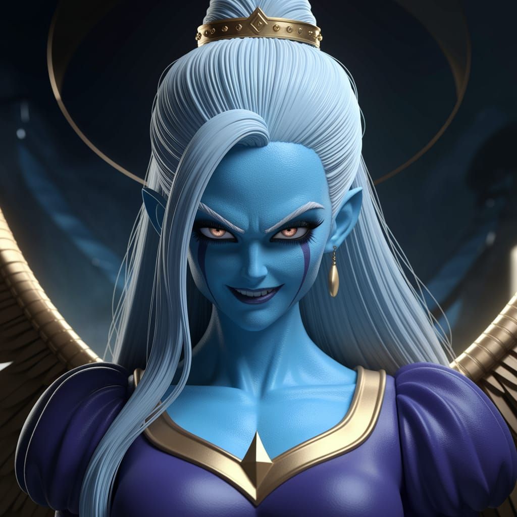 Gothic Angel in Porcelain Blue Skin, Ethereal Crown, and Dar...