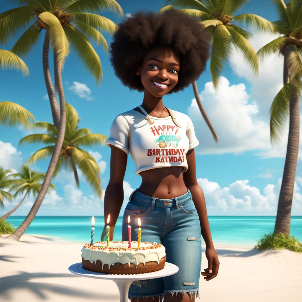 Birthday Cake on Bahamas Beach, 3D Render