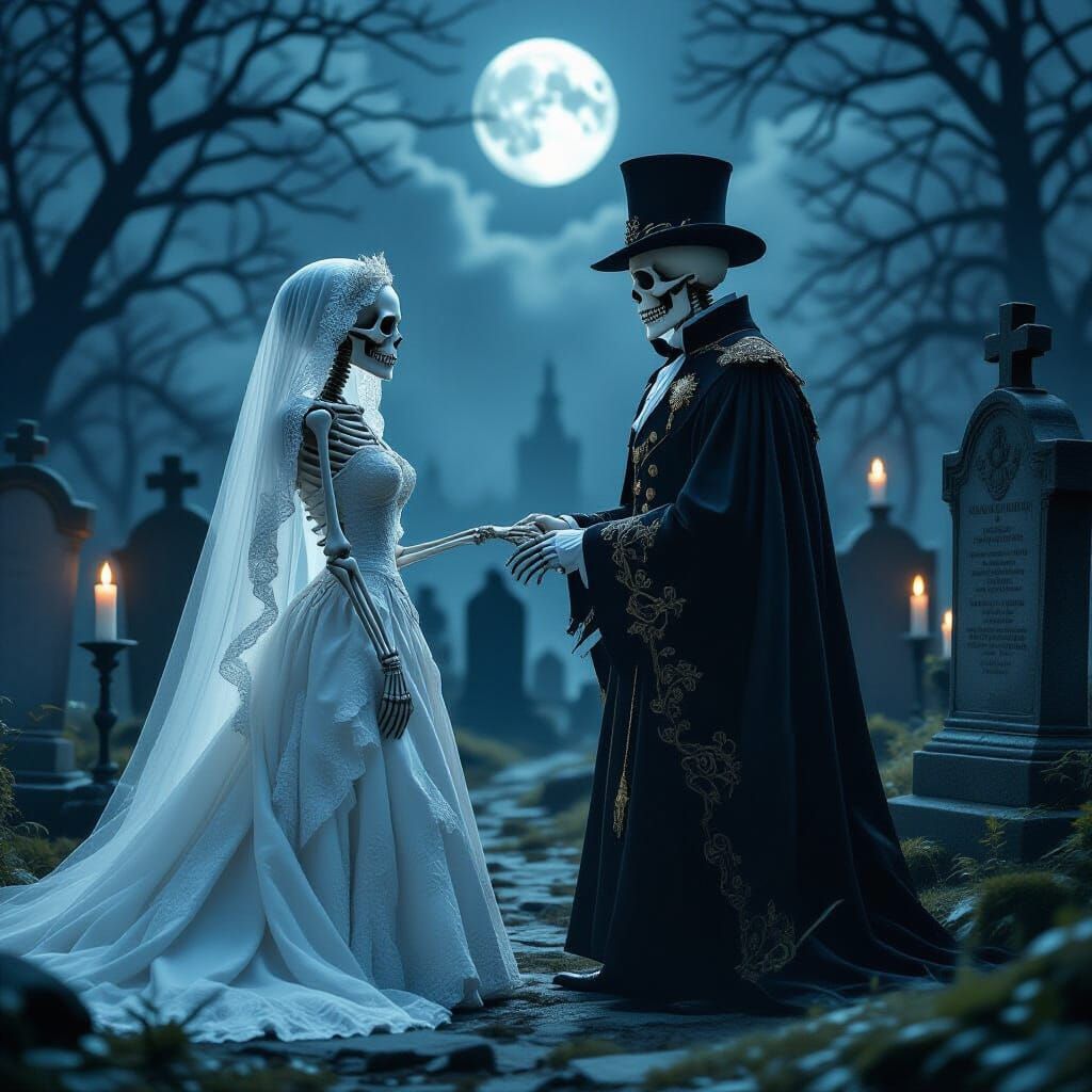 Gothic Graveyard Wedding with Skeletons and Necromancer