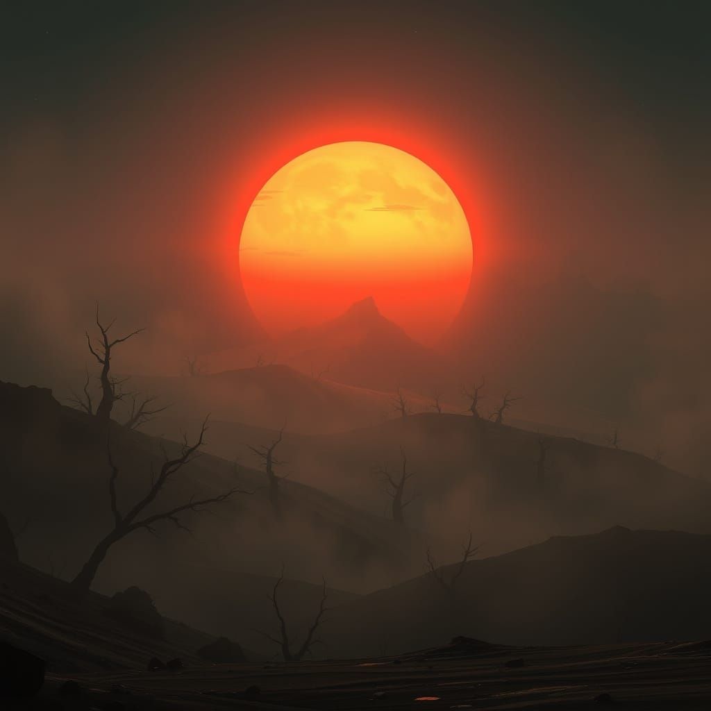 Earthrise Over Barren Landscape, Digital Art