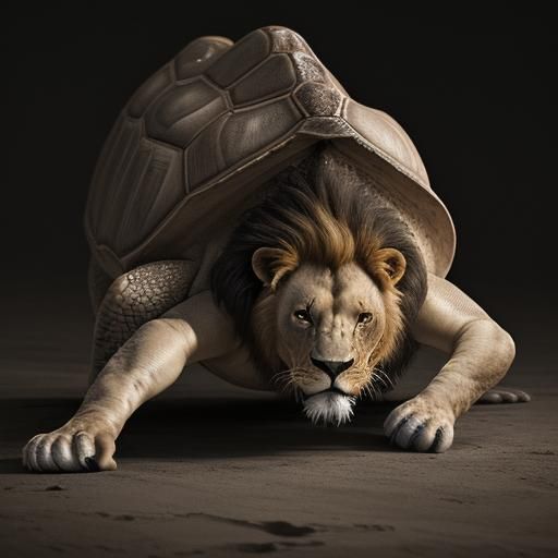 Lion Boxing a Turtle in Hyperrealistic Style