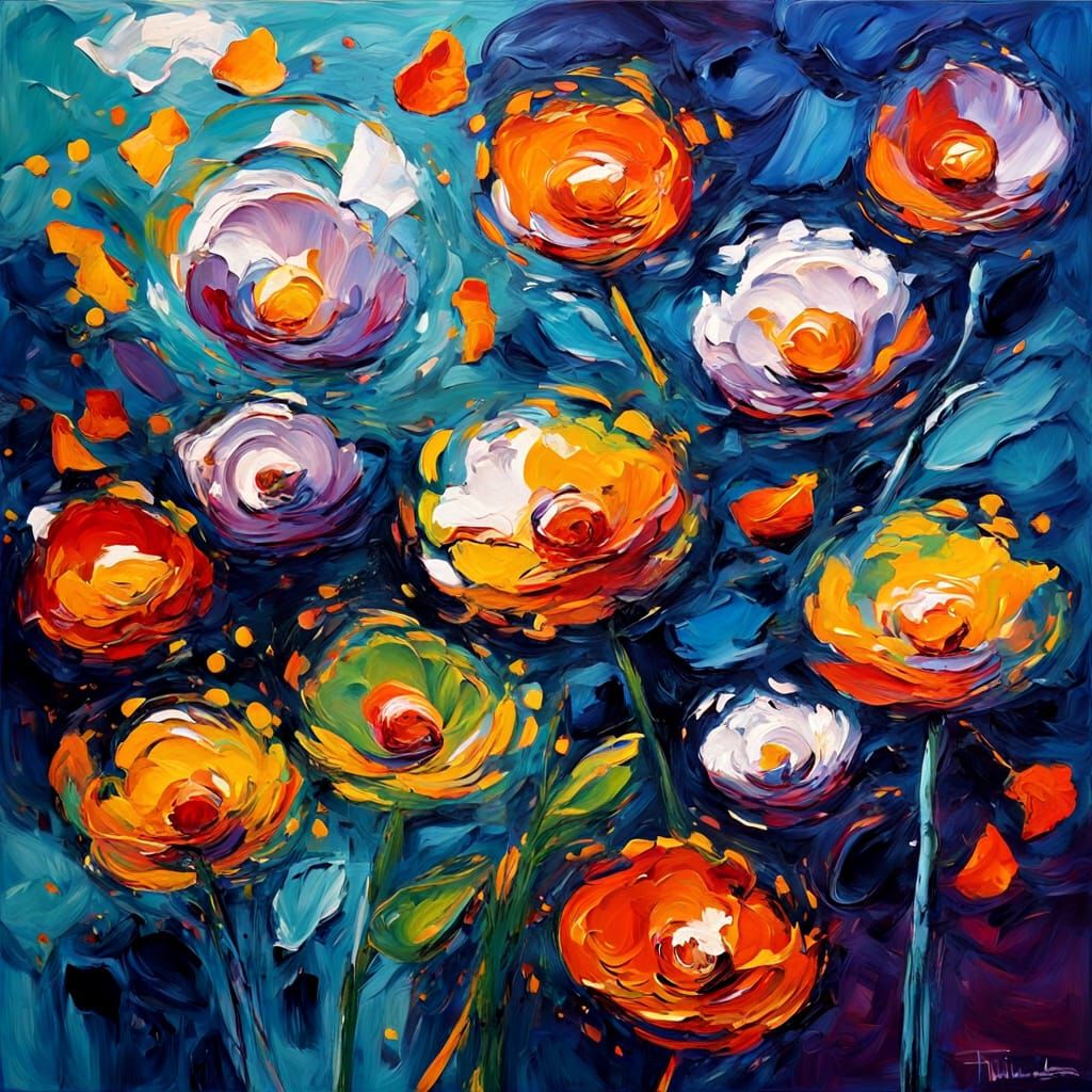 Vibrant Fauvist Flowers in Expressive Oil Painting Style