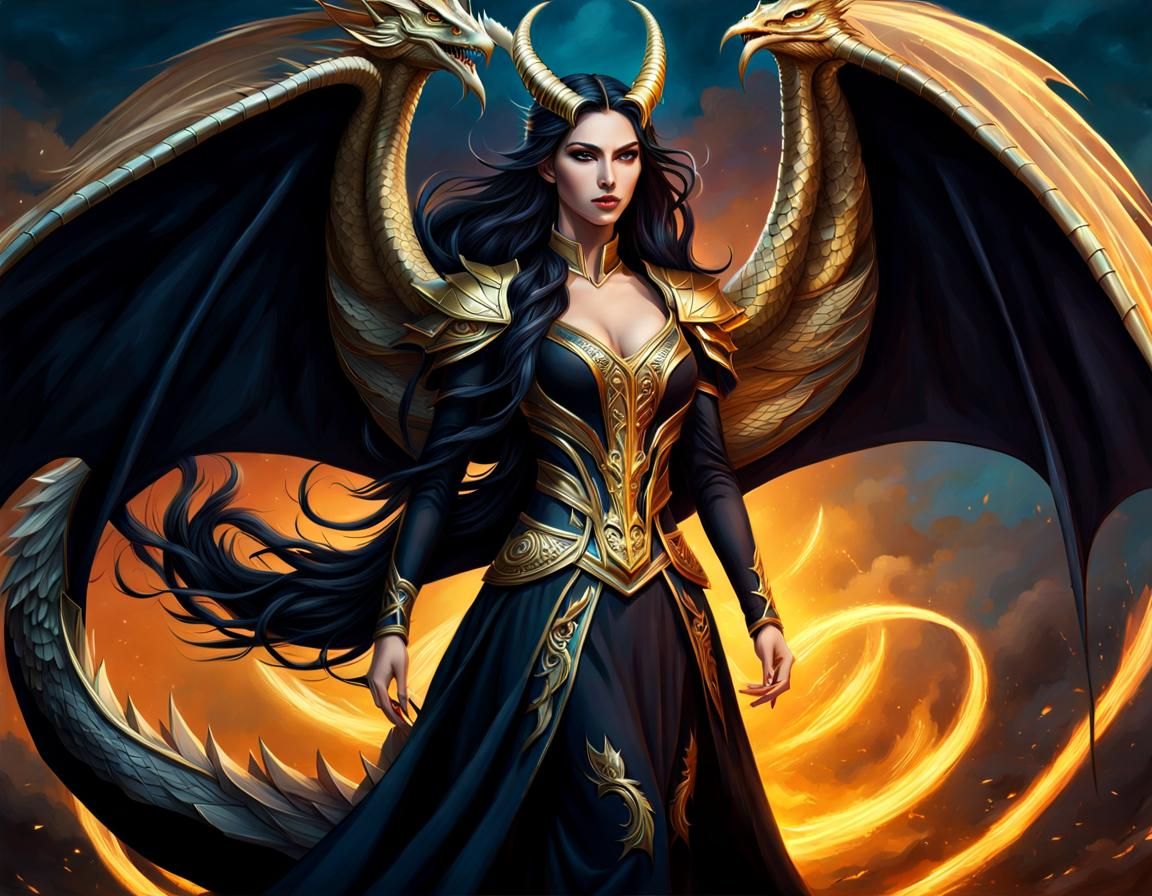 Dragon Woman in Evening Dress with Lightning