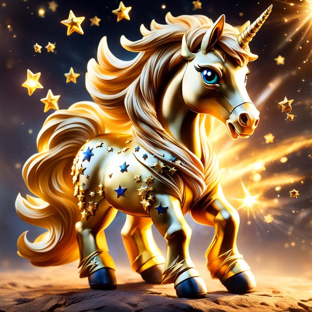 Powerful Pony with Golden Coat and Starry Mane