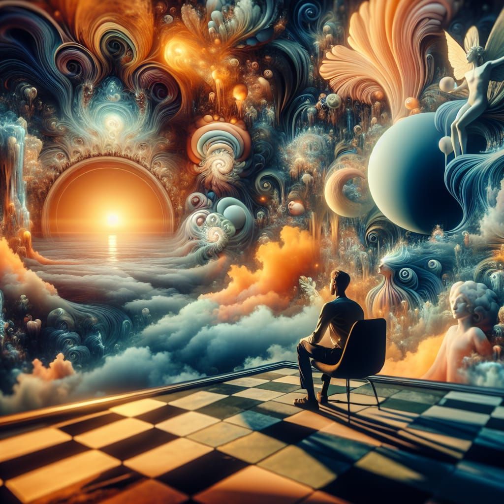 Dreamlike Vision of a Dreamer in Surreal Landscape