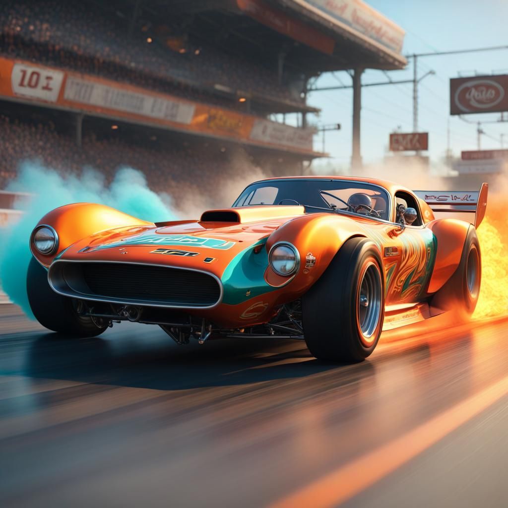 Dynamic Drag Racing Car with Flames