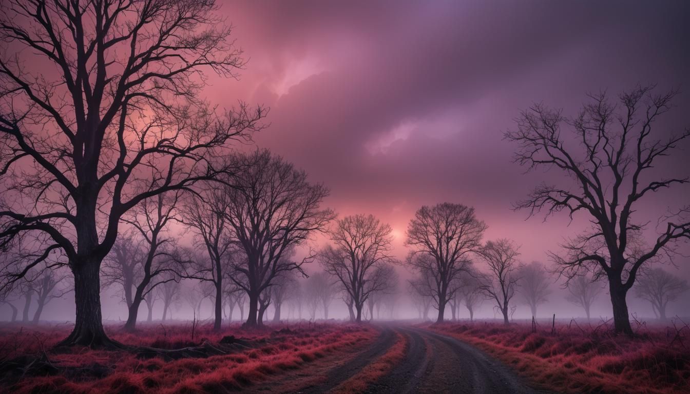 Hyperrealistic Red Flash in Purple Fog