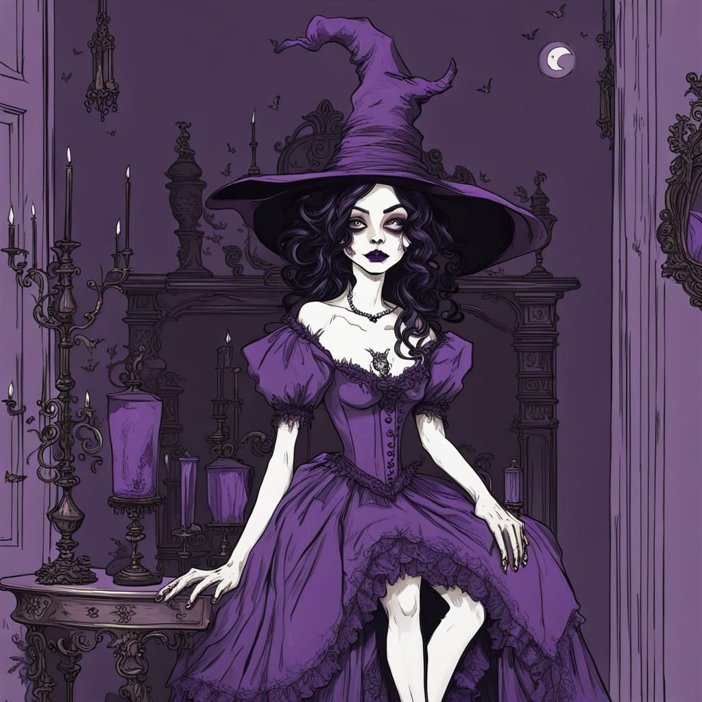 Halloween Witch in Haunted Victorian Mansion