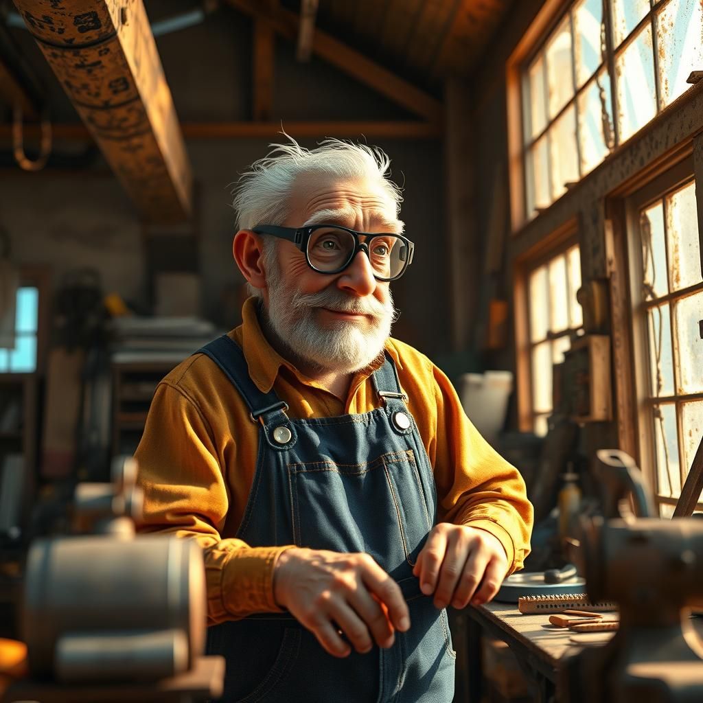 Grandfather's Workshop: 3D Digital Art in Pixar Style