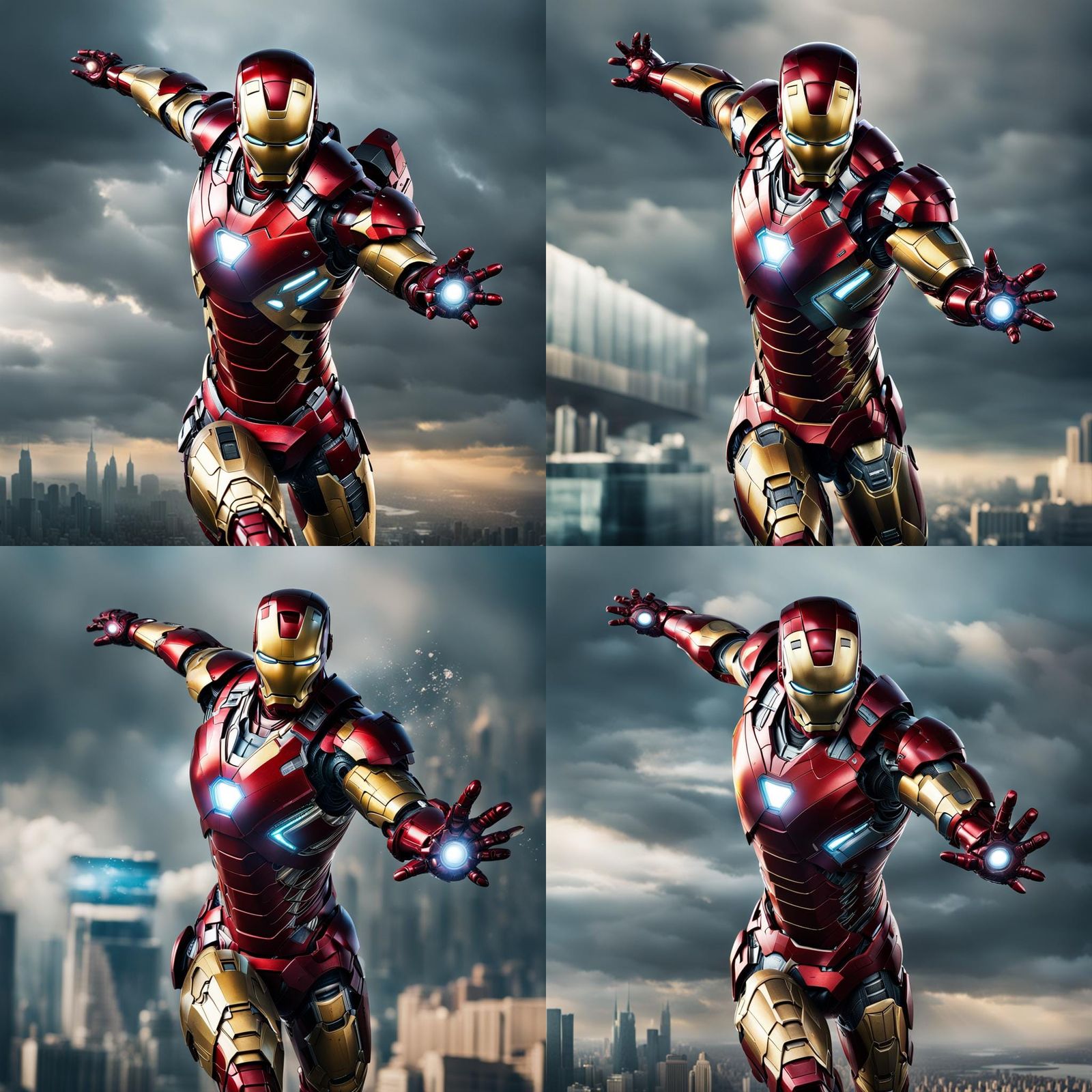 Female Iron Man Soaring Cityscape: Hyperrealistic Splash Art