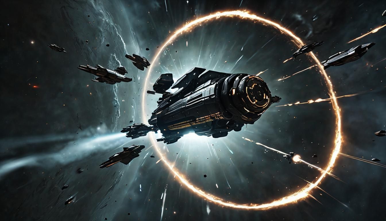 Spaceship Exiting a Sci-Fi Wormhole