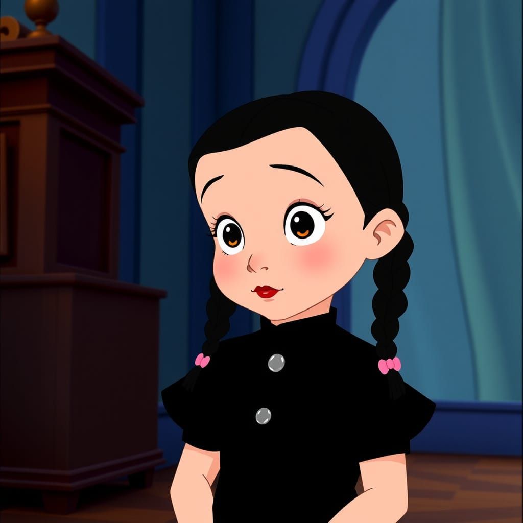 Wednesday Addams in 1948 Technicolor Animation Style