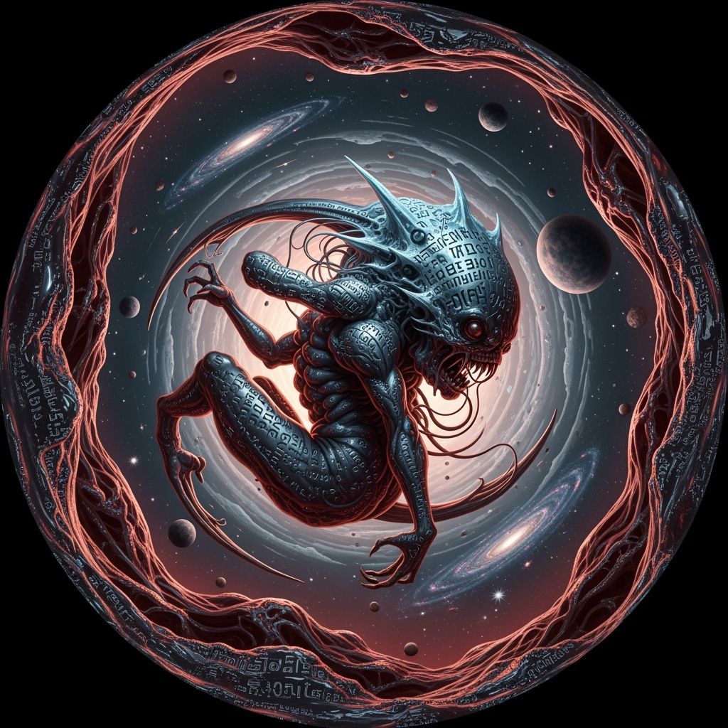 Grotesque Cosmic Entity in Surreal Horror Style