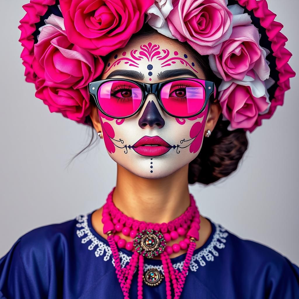 Venezuelan Catrina in Pink with Geometric Face Paint