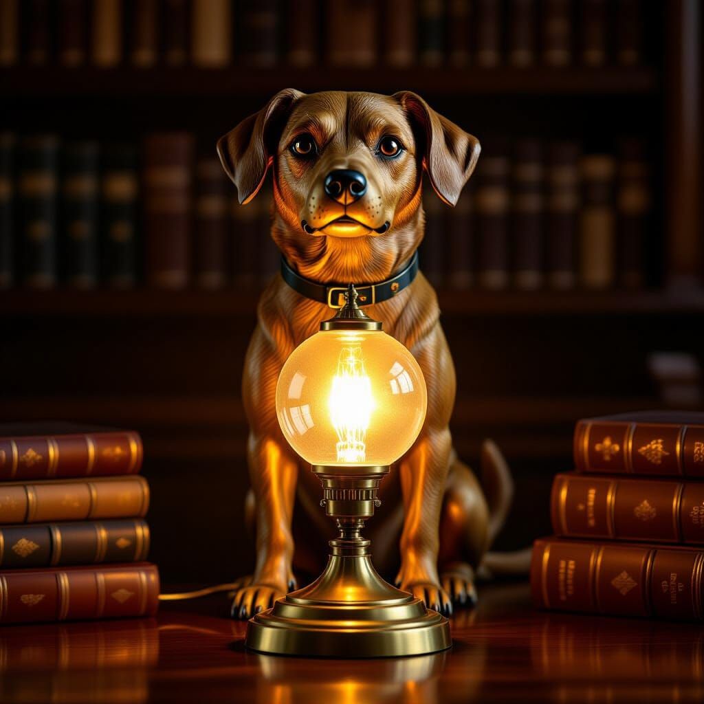 Art Deco Dog Lamp Illuminates Cozy Study