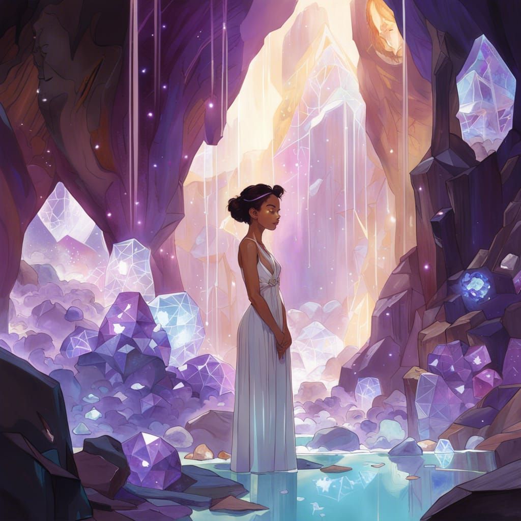 Sparkling Crystal Cave with Geodes and Amethysts