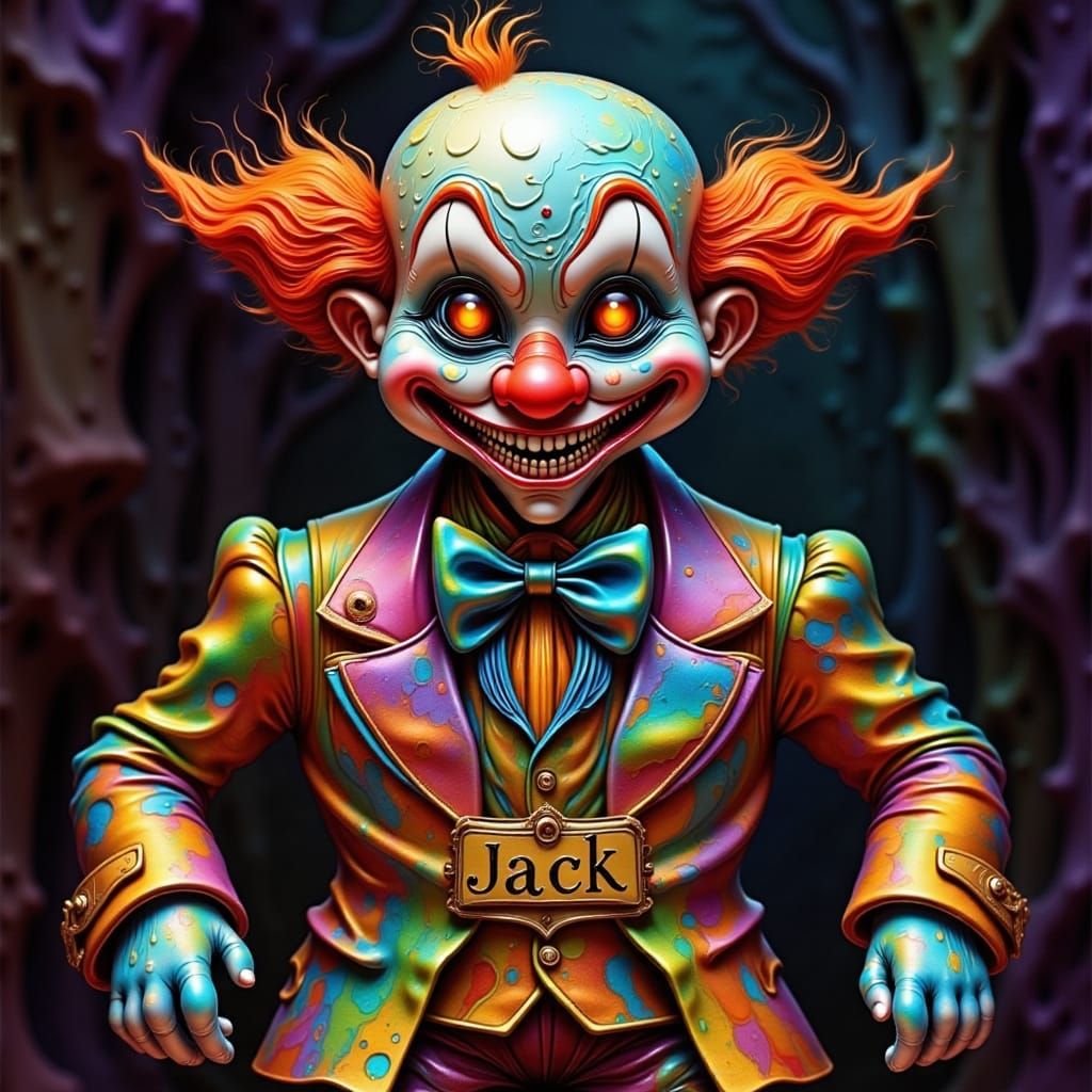 Menacing Jack-in-the-Box Clown in Neon Style