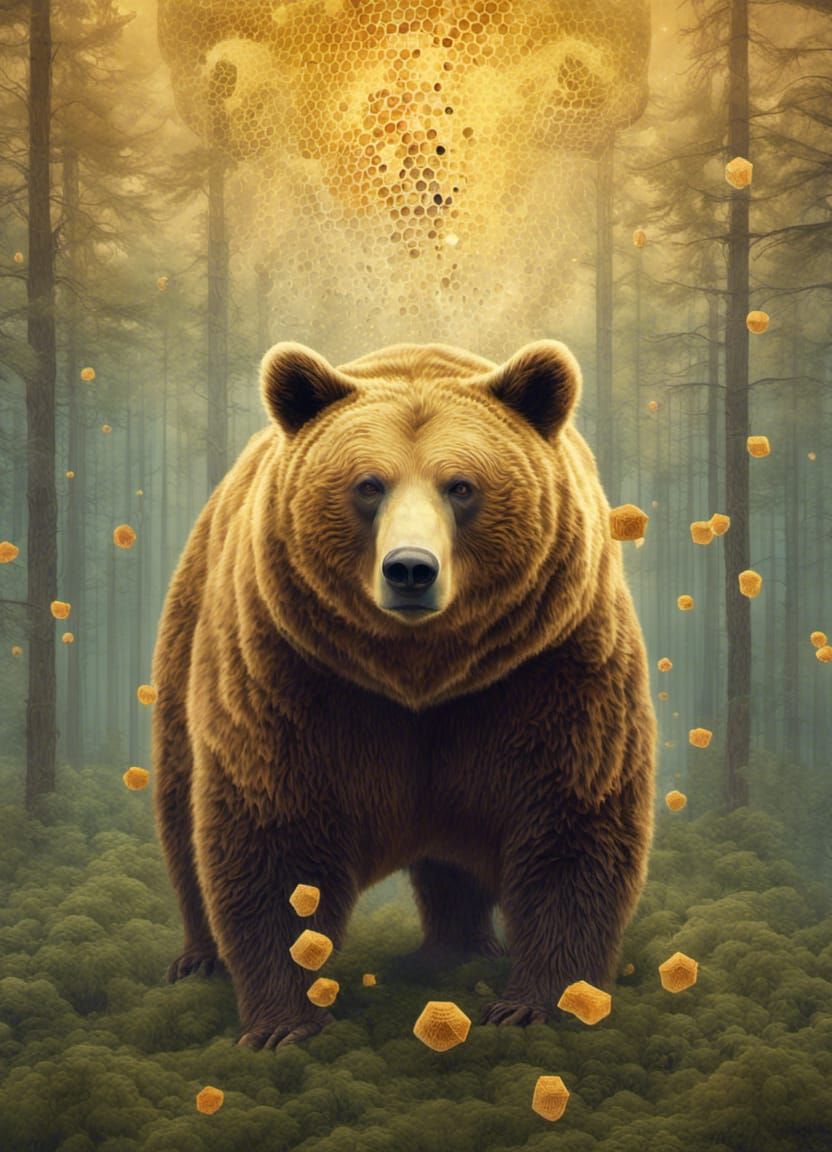 Surreal Bears and Honeycomb Double Exposure Portrait