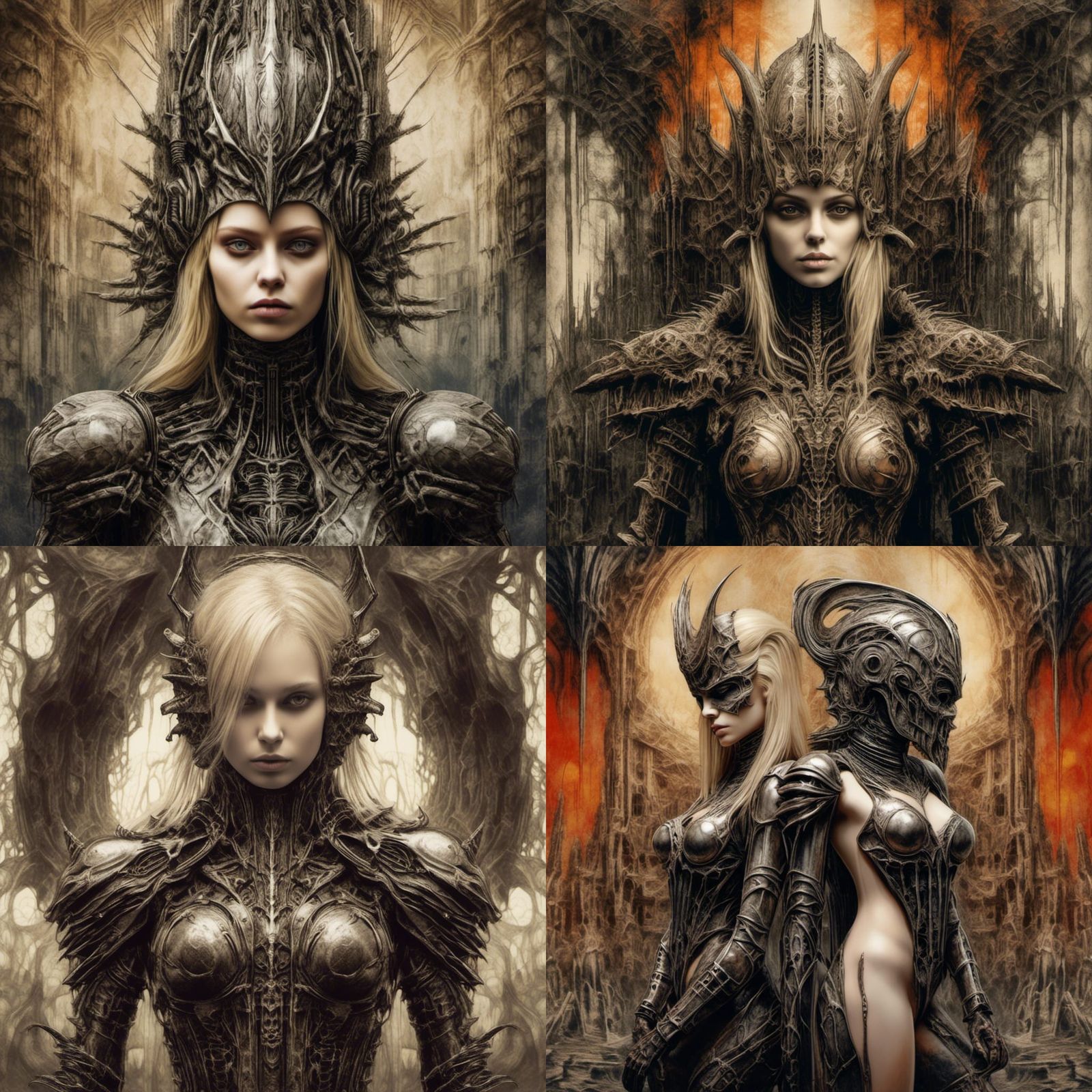 Medieval Knight and Blonde Lady in Gothic Art Style